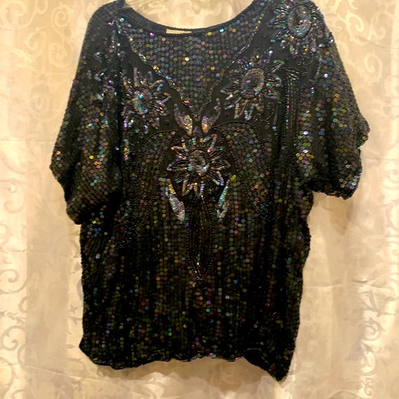 Plus Size Sunflower sequin blouse - Picture 1 of 6